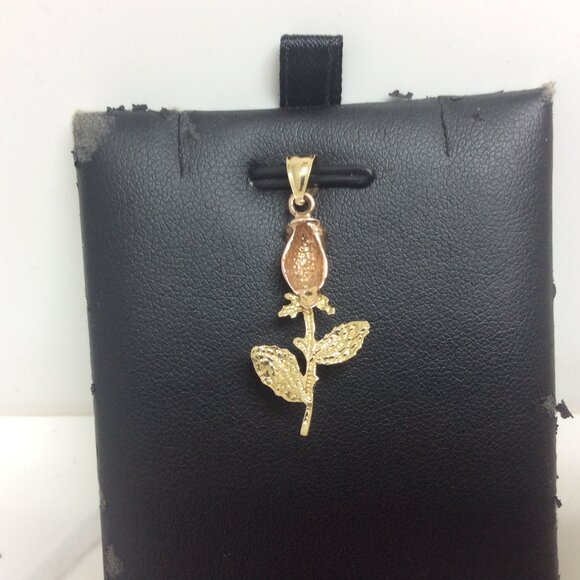 14K REAL SOLID YELLOW GOLD ROSE FLOWER CHARM PENDANT 1.60GR - Picture 2 of 7